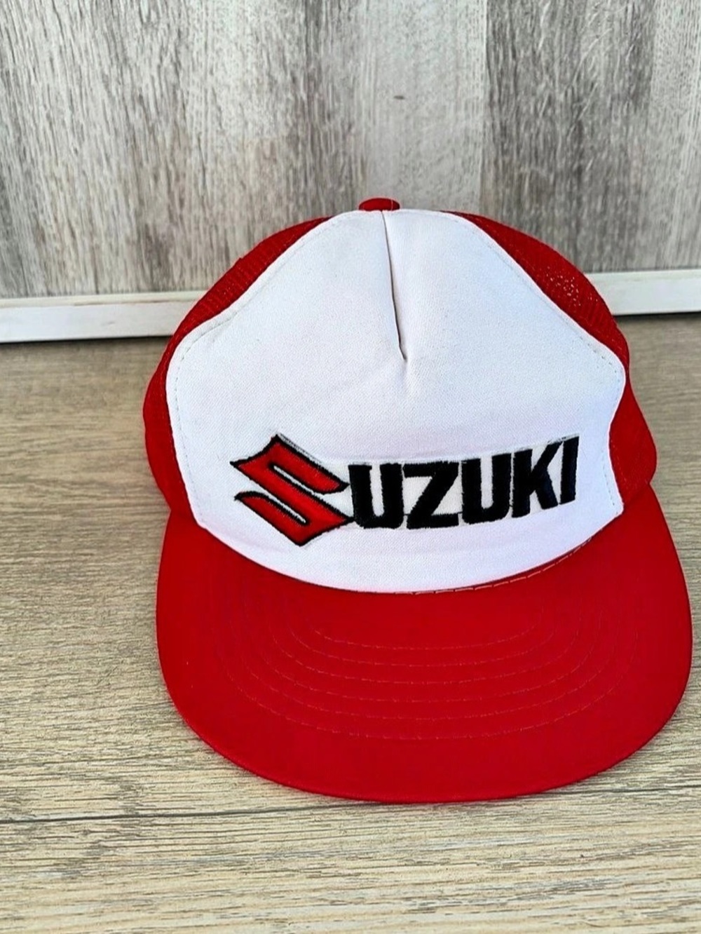 Vtg Suzuki Trucker Hat Snapback Red Motorcycle Racing Made USA Boys Youth  Teens